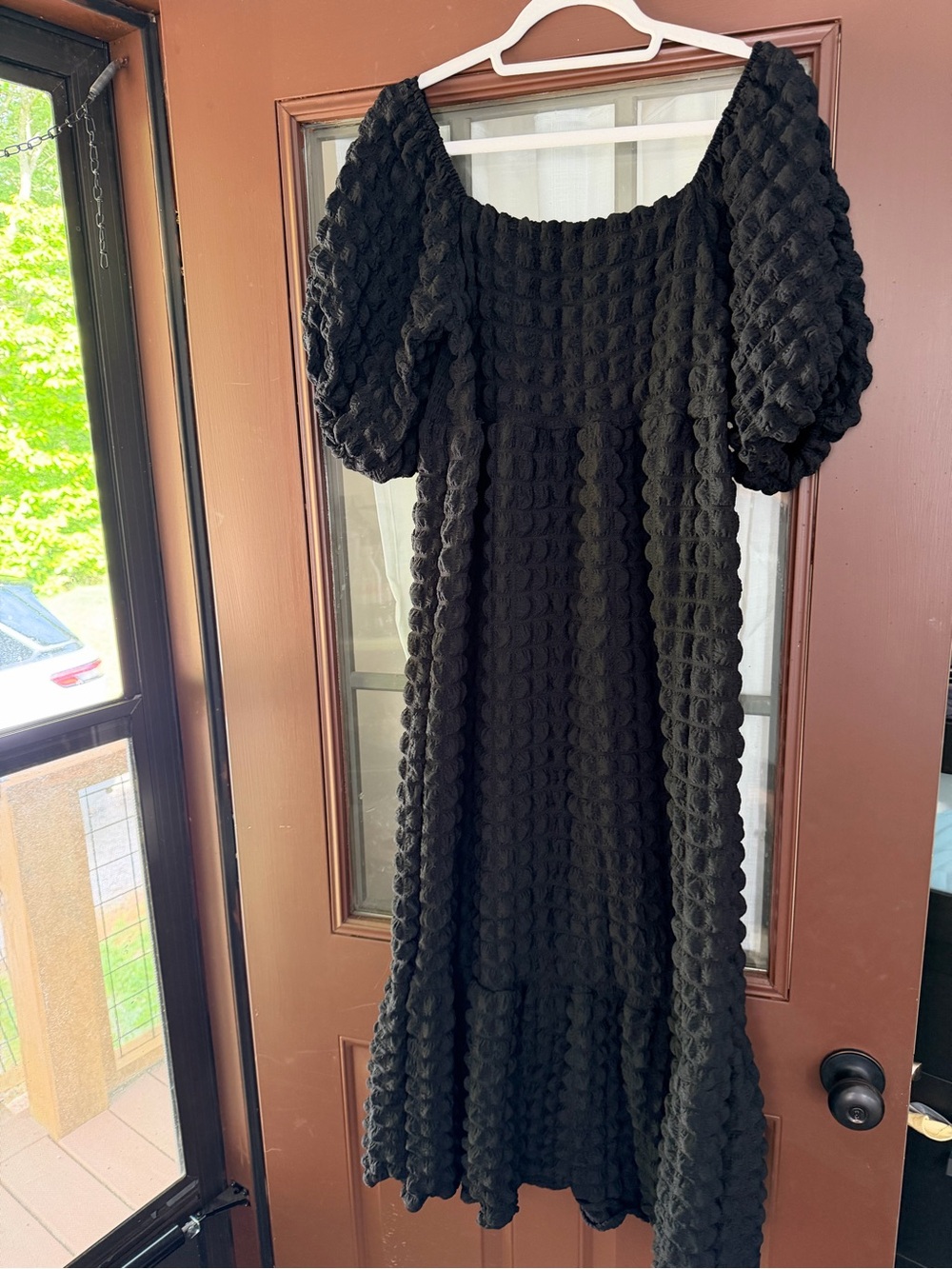 Simply Southern Black Textured Maxi Dress with Puff Sleeves
